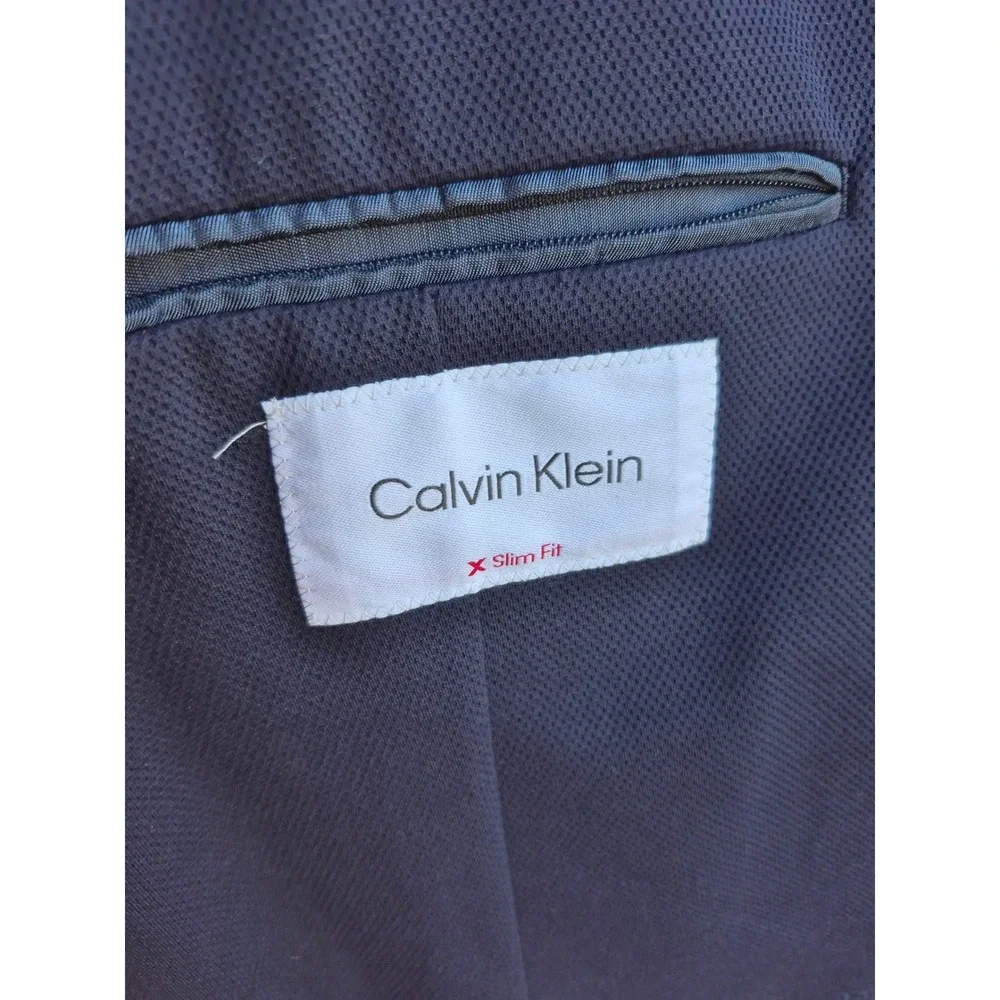 Calvin Klein Mens Navy Blue Textured Honeycomb X Slim Fit Blazer Sport Coat 44 R